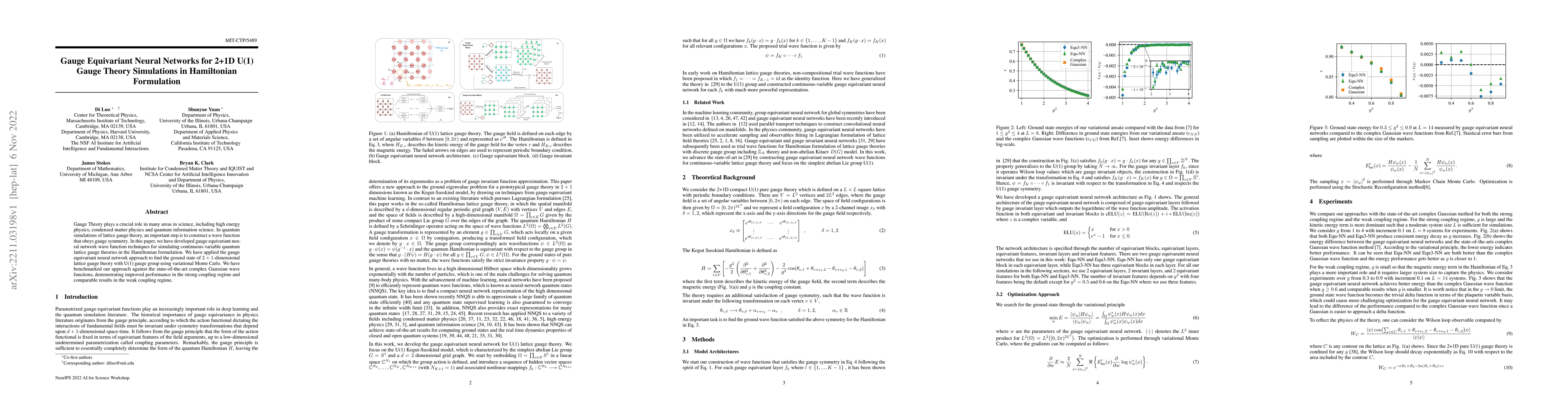 Thumbnail for Gauge Equivariant Neural Networks for 2+1D U(1) Gauge Theory Simulations
  in Hamiltonian Formulation