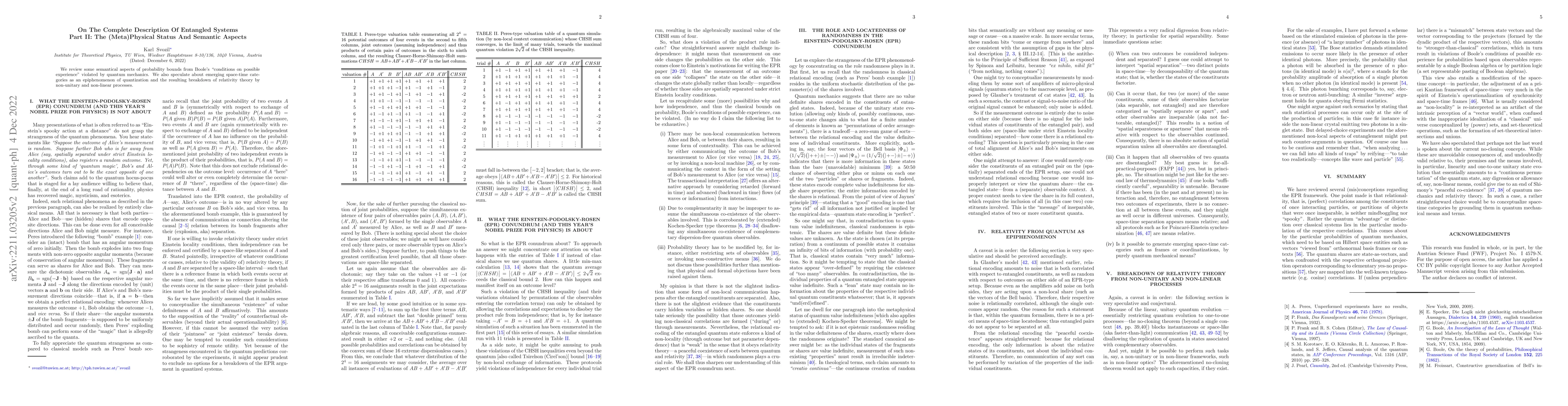 Thumbnail for On The Complete Description Of Entangled Systems Part II: The
  (Meta)Physical Status And Semantic Aspects