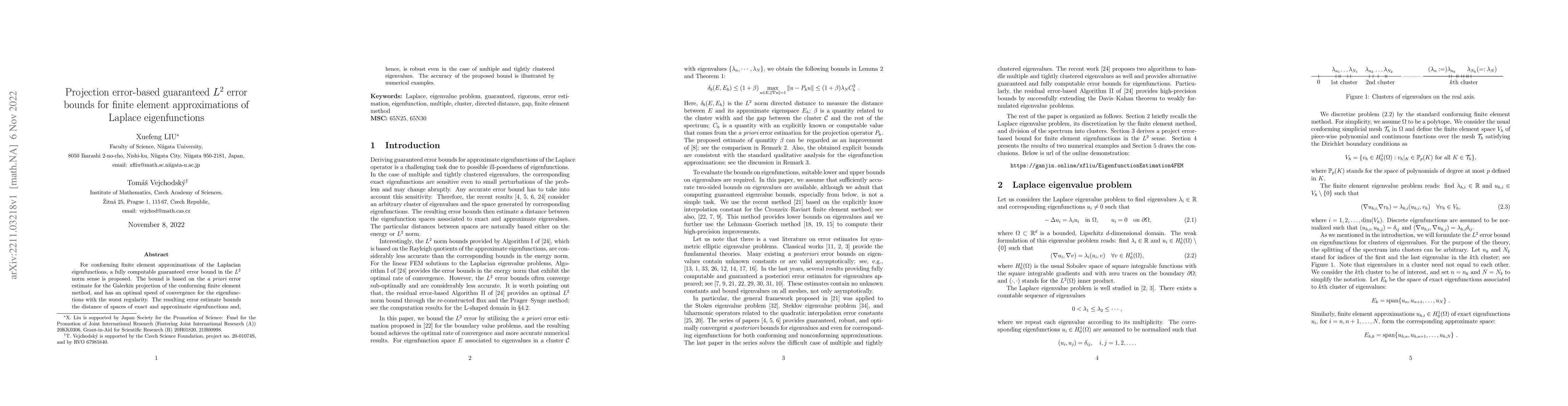 Thumbnail for Projection error-based guaranteed L2 error bounds for finite element
  approximations of Laplace eigenfunctions