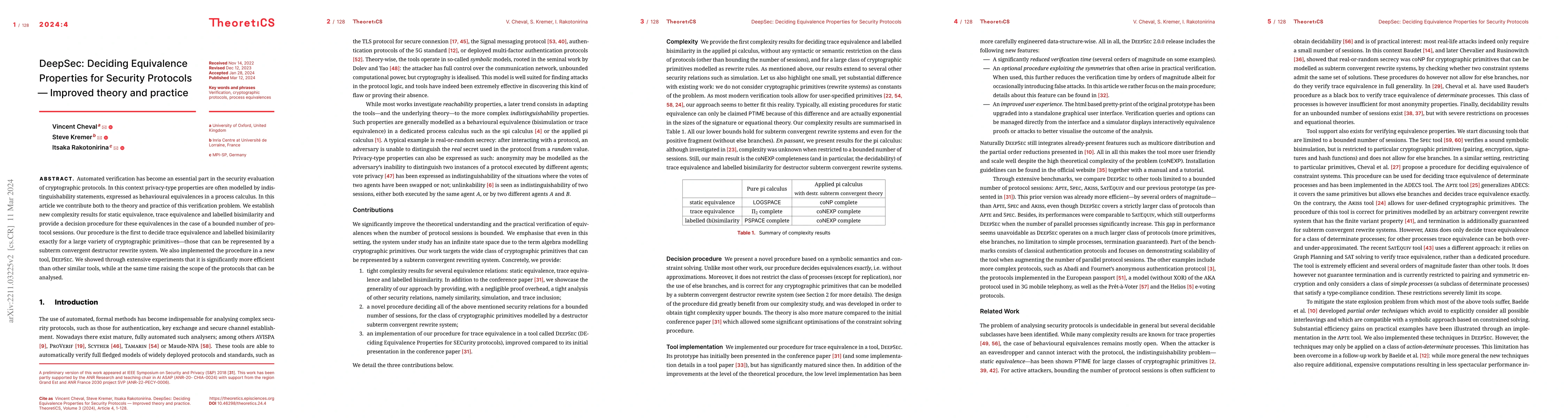 Thumbnail for DeepSec: Deciding Equivalence Properties for Security Protocols --
  Improved theory and practice