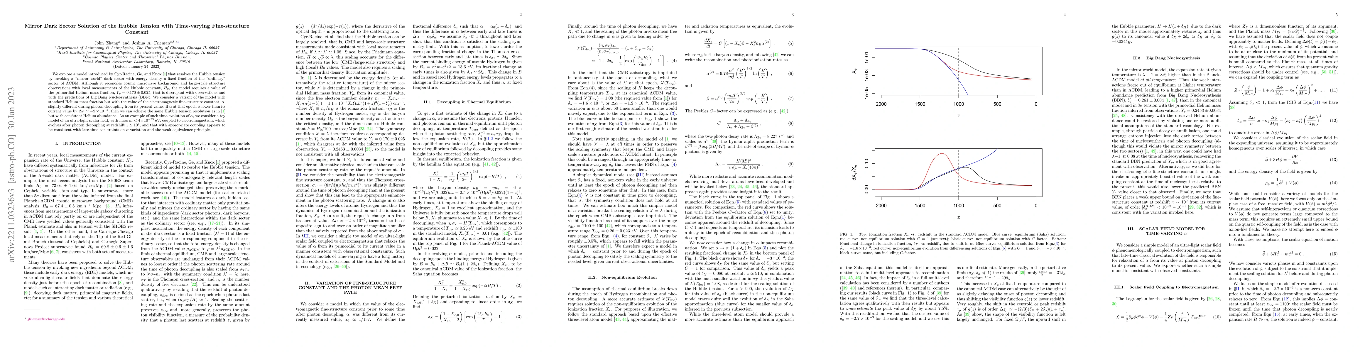 Thumbnail for Mirror Dark Sector Solution of the Hubble Tension with Time-varying
  Fine-structure Constant