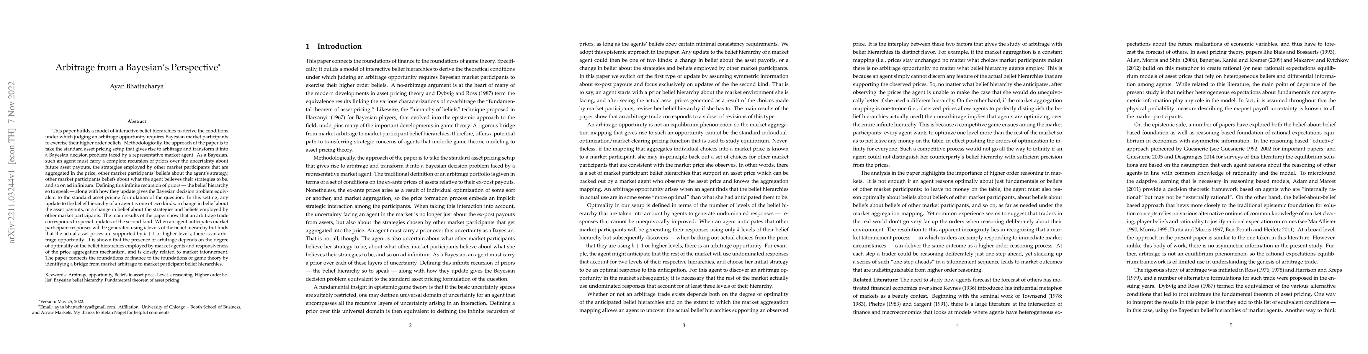 Thumbnail for Arbitrage from a Bayesian's Perspective