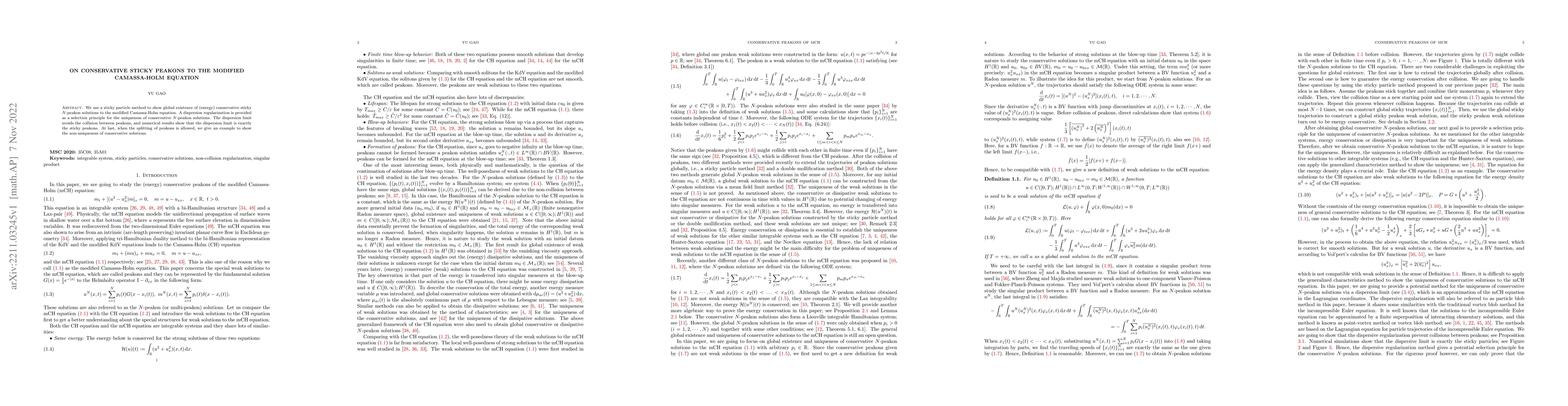 Thumbnail for On conservative sticky peakons to the modified Camassa-Holm equation