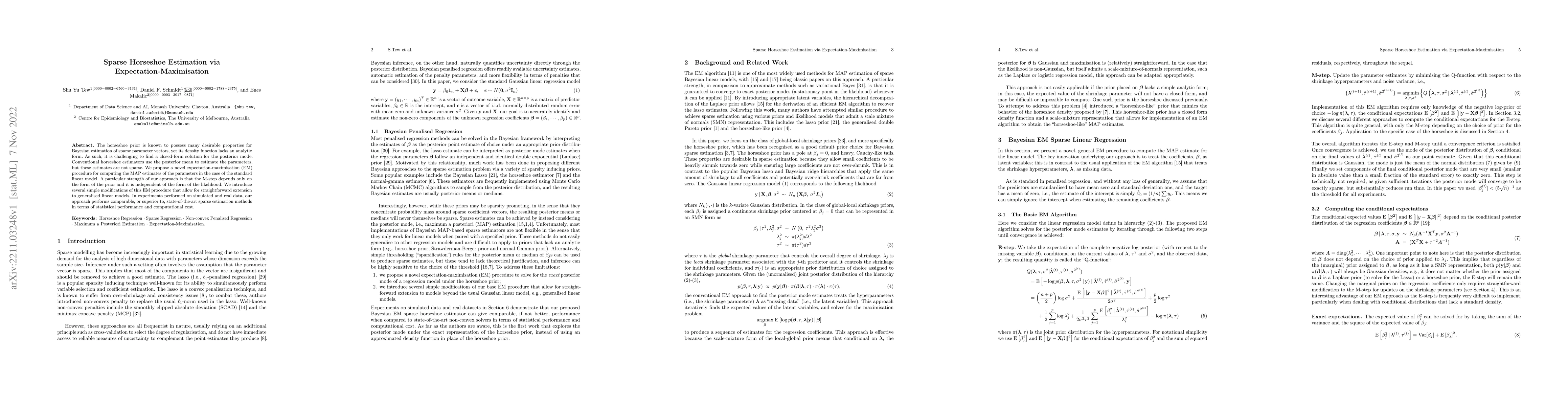 Thumbnail for Sparse Horseshoe Estimation via Expectation-Maximisation
