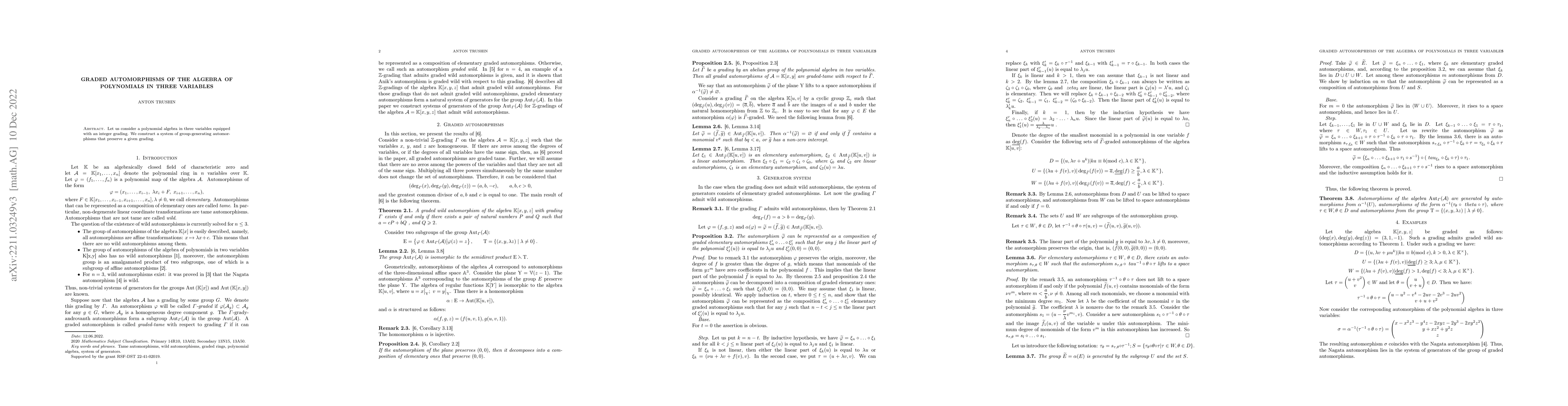 Thumbnail for Graded automorphisms of the algebra of polynomials in three variables