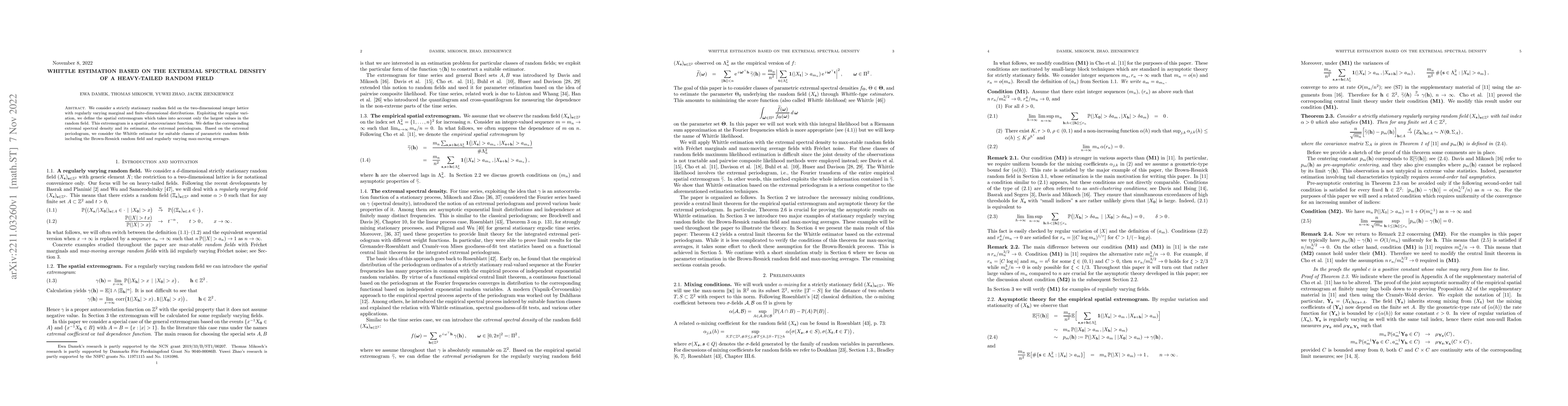 Thumbnail for Whittle estimation based on the extremal spectral density of a
  heavy-tailed random field