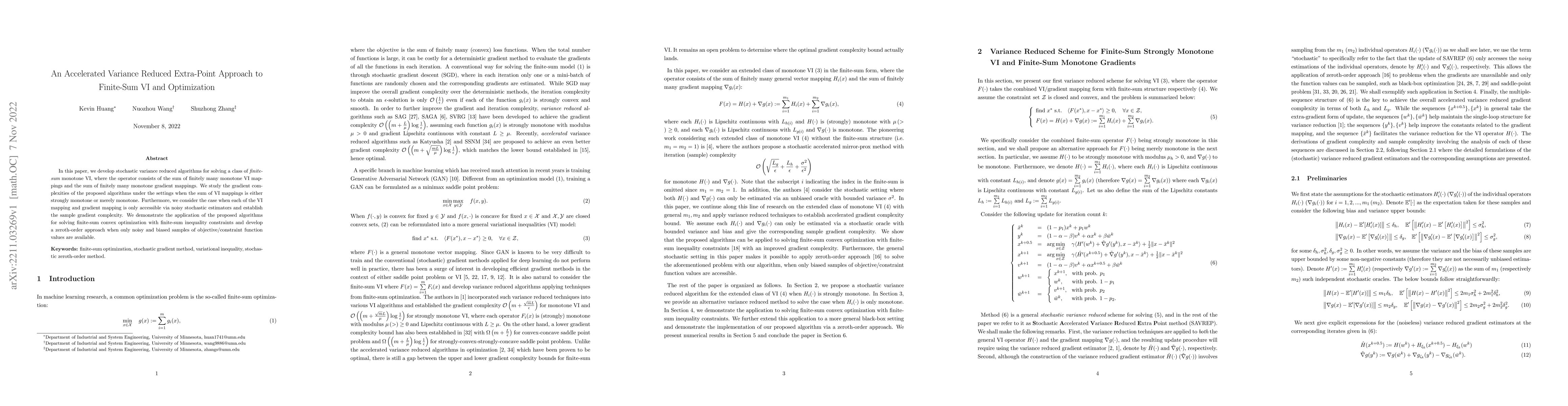Thumbnail for An Accelerated Variance Reduced Extra-Point Approach to Finite-Sum VI
  and Optimization