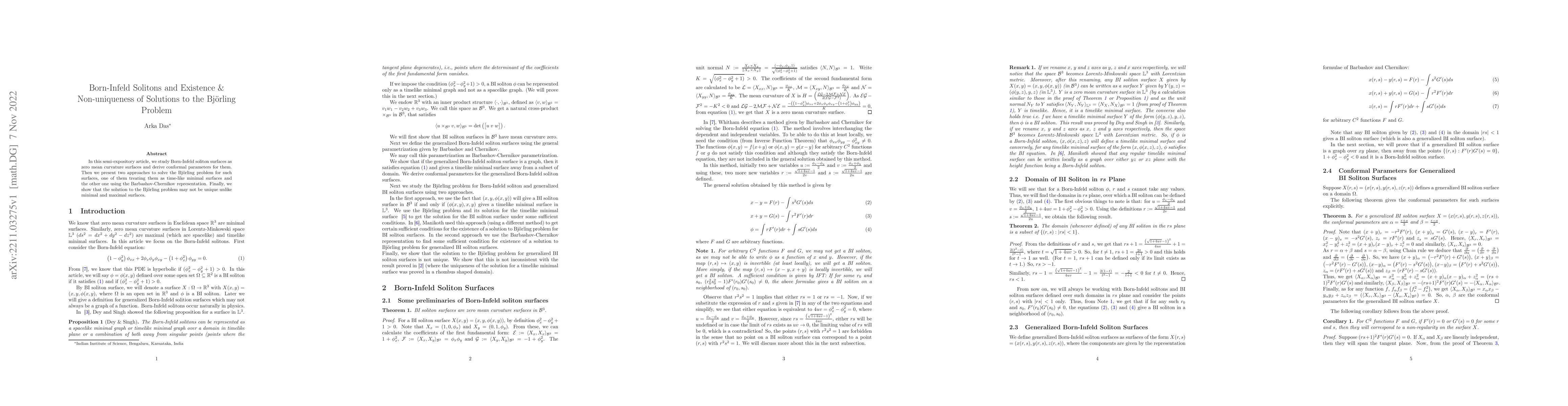 Thumbnail for Born-Infeld Solitons and Existence & Non-uniqueness of Solutions to the
  Bj\"orling Problem