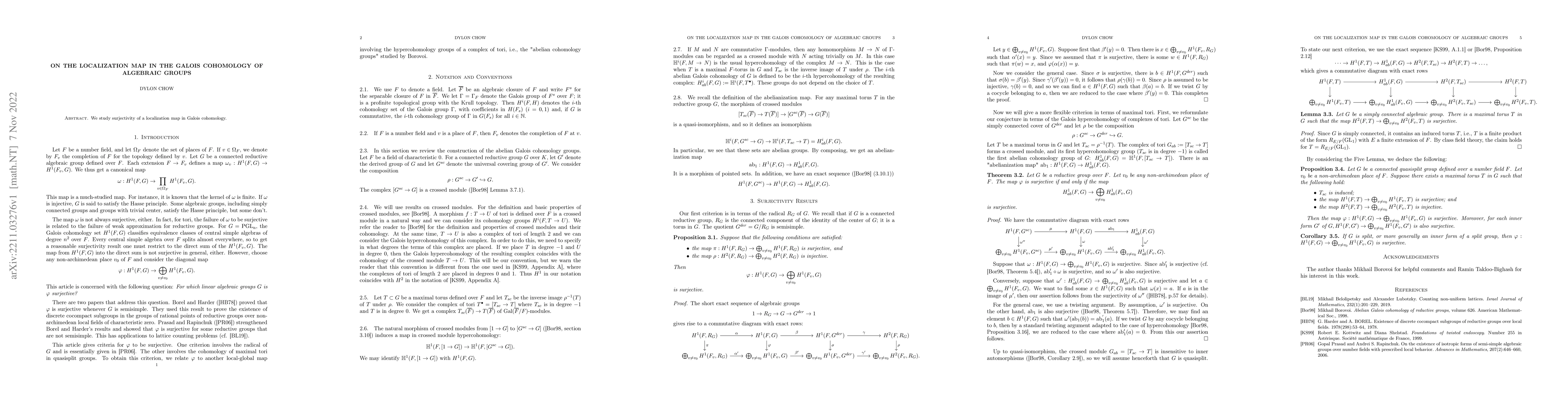 Thumbnail for On the localization map in the Galois cohomology of algebraic groups