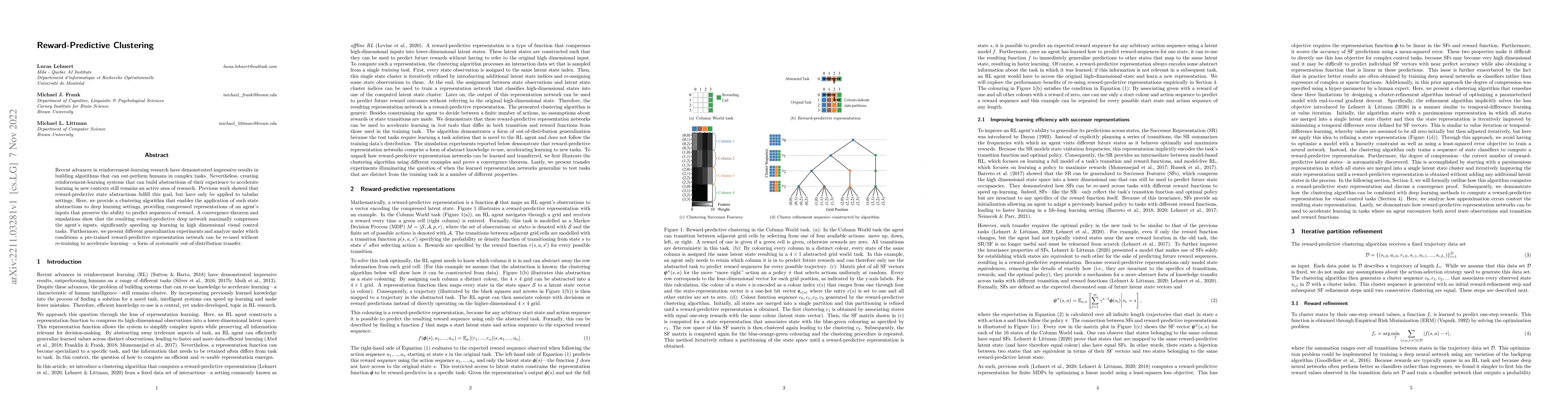 Thumbnail for Reward-Predictive Clustering