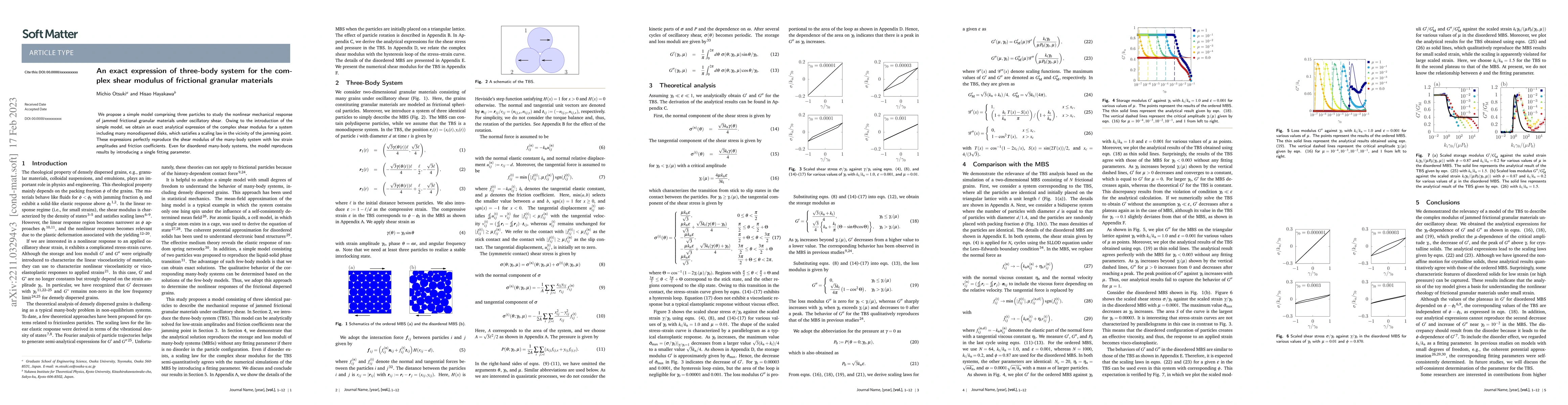 Thumbnail for An exact expression of three-body system for the complex shear modulus
  of frictional granular materials