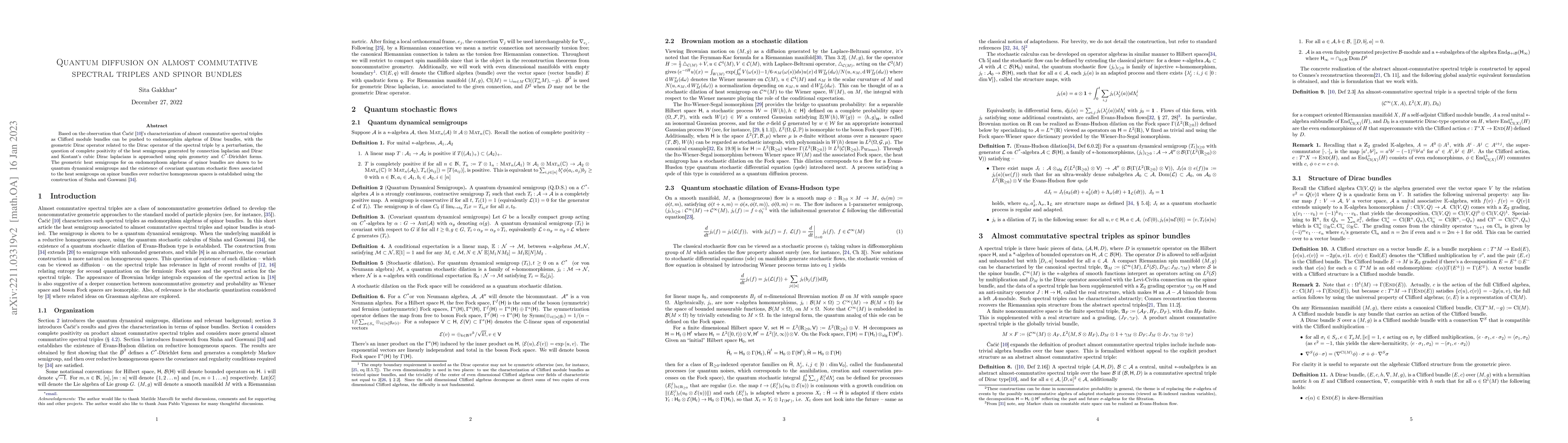 Thumbnail for Quantum diffusion on almost commutative spectral triples and spinor
  bundles