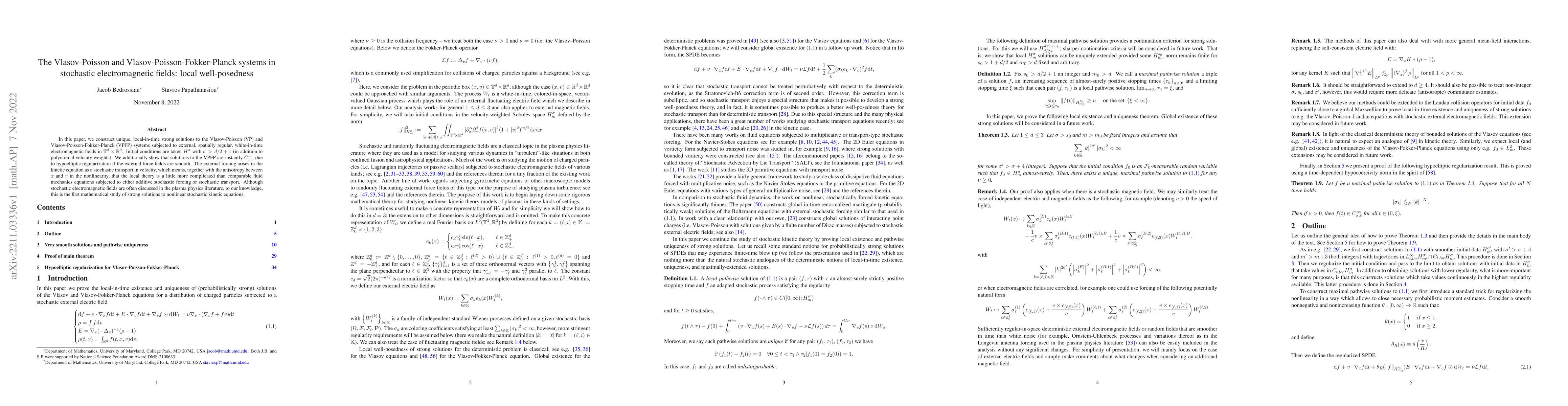 Thumbnail for The Vlasov-Poisson and Vlasov-Poisson-Fokker-Planck systems in
  stochastic electromagnetic fields: local well-posedness
