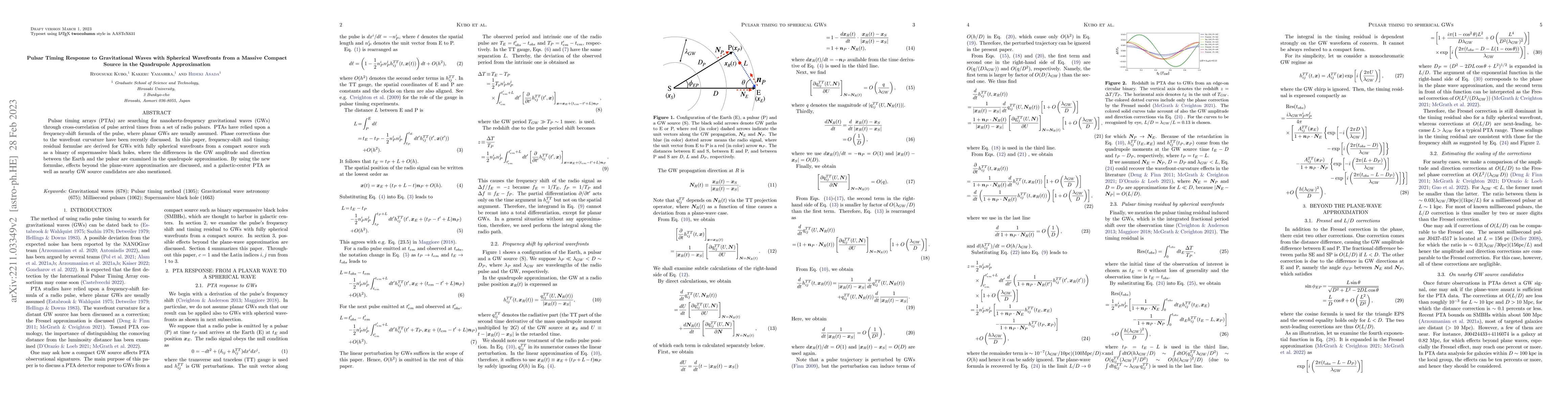 Thumbnail for Pulsar Timing Response to Gravitational Waves with Spherical Wavefronts
  from a Massive Compact Source in the Quadrupole Approximation