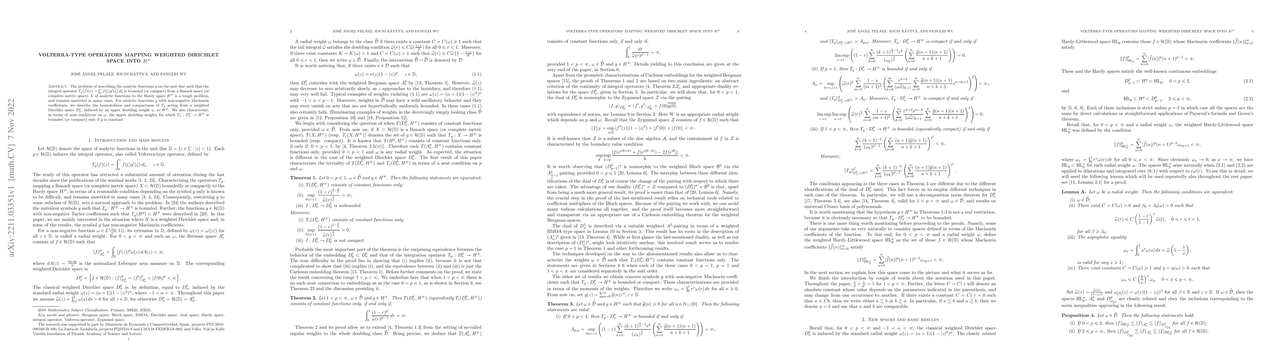 Thumbnail for Volterra-type operators mapping weighted Dirichlet space into $H^\infty$