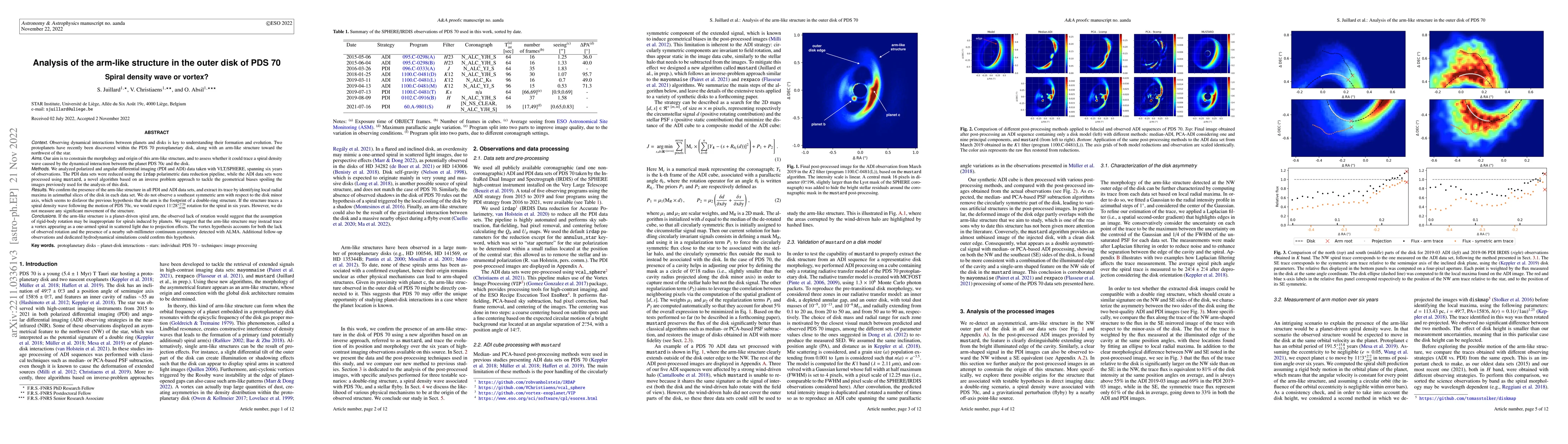 Thumbnail for Analysis of the arm-like structure in the outer disk of PDS 70. Spiral
  density wave or vortex?