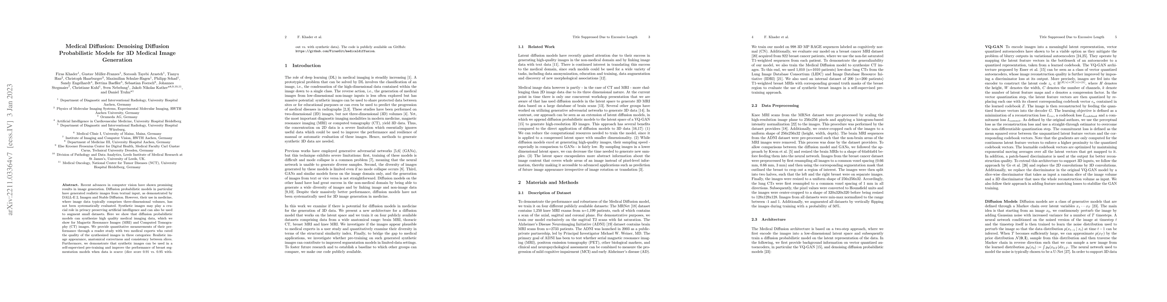 Thumbnail for Medical Diffusion: Denoising Diffusion Probabilistic Models for 3D
  Medical Image Generation