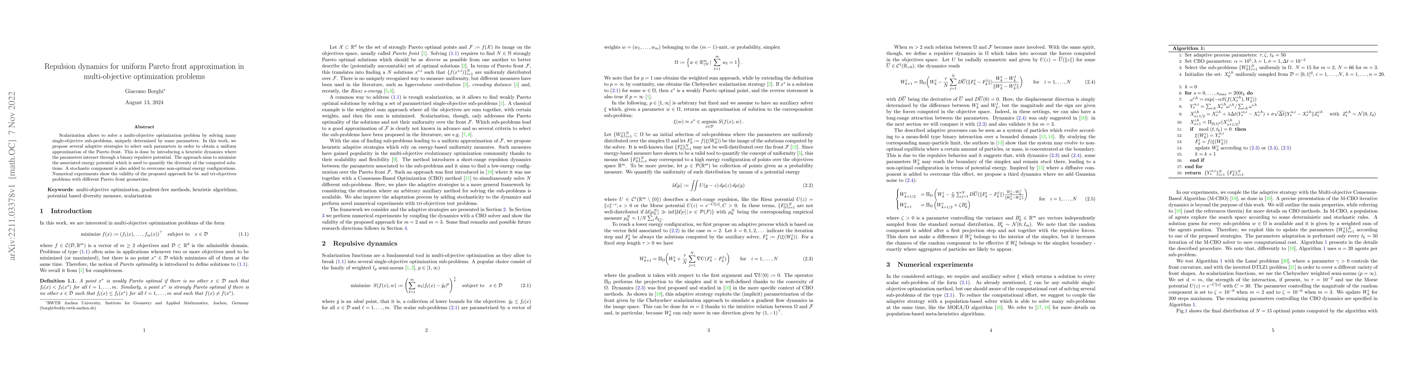 Thumbnail for Repulsion dynamics for uniform Pareto front approximation in
  multi-objective optimization problems