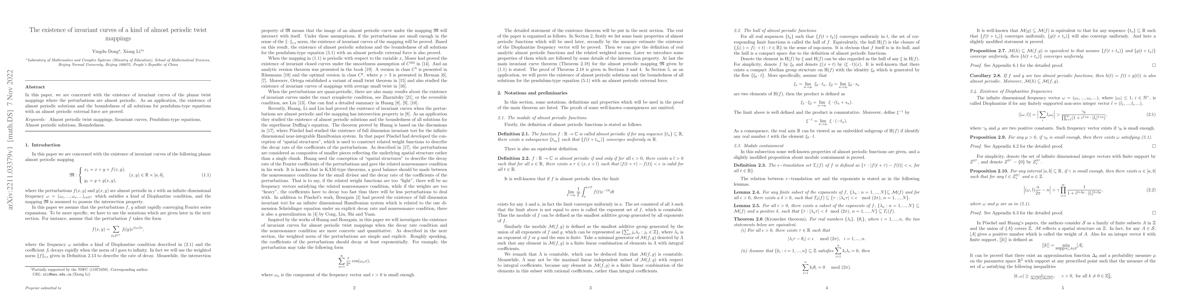 Thumbnail for The existence of invariant curves of a kind of almost periodic twist
  mappings