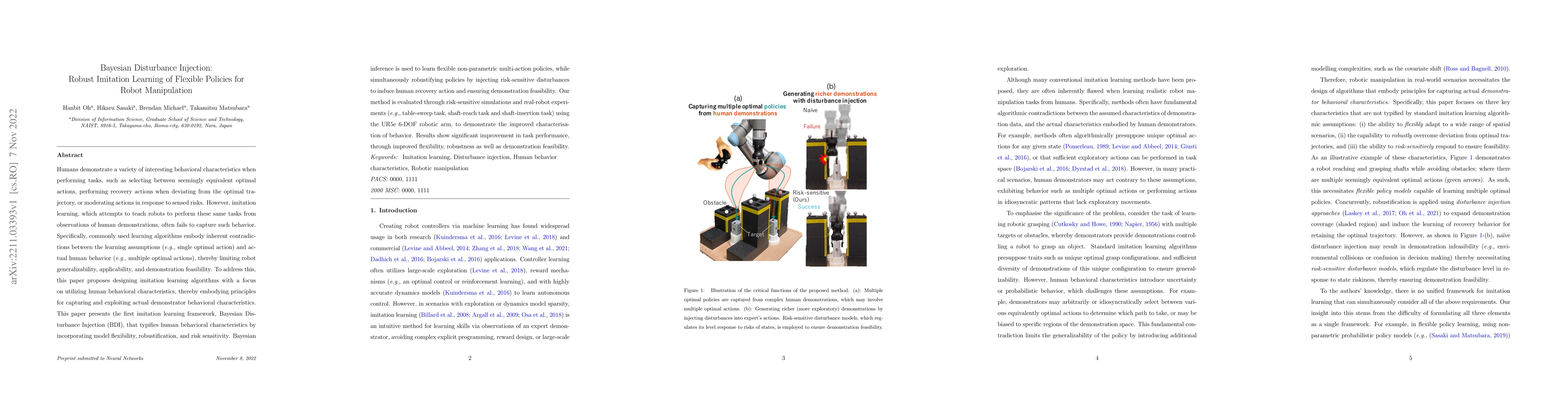 Thumbnail for Bayesian Disturbance Injection: Robust Imitation Learning of Flexible
  Policies for Robot Manipulation