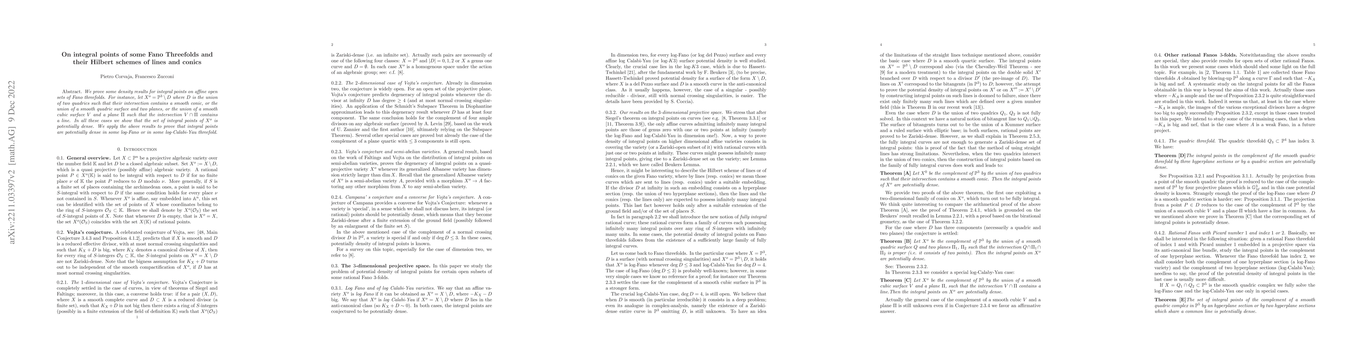 Thumbnail for On integral points of some Fano Threefolds and their Hilbert schemes of
  lines and conics