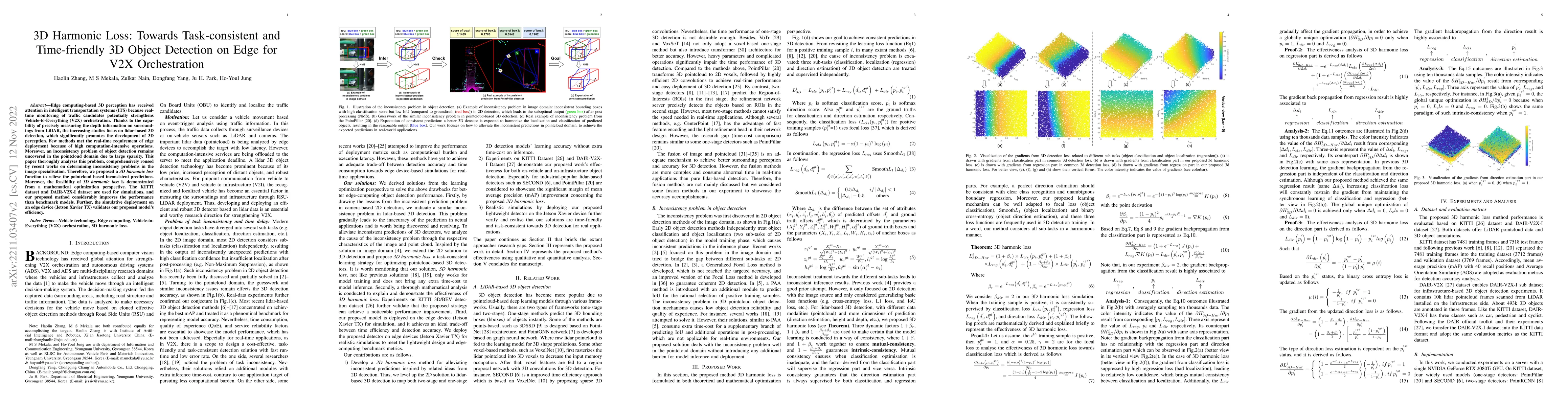 Thumbnail for 3D Harmonic Loss: Towards Task-consistent and Time-friendly 3D Object
  Detection on Edge for V2X Orchestration