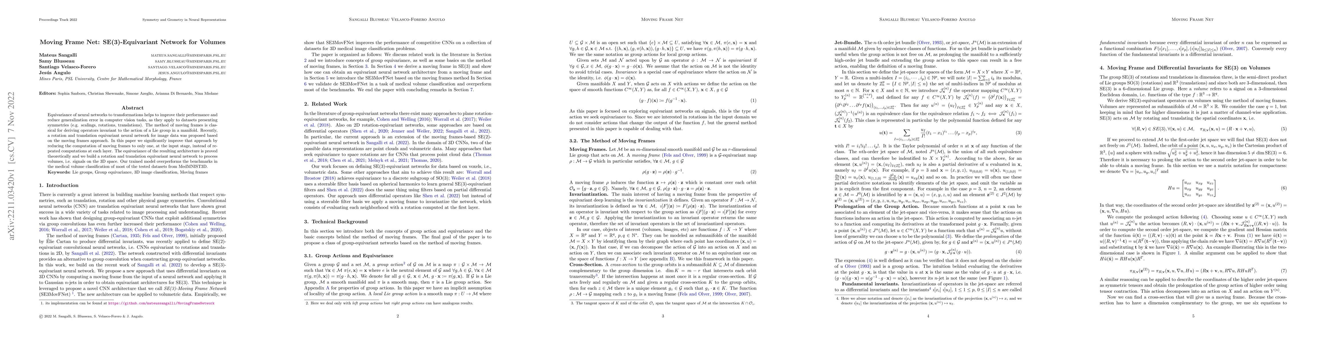 Thumbnail for Moving Frame Net: SE(3)-Equivariant Network for Volumes