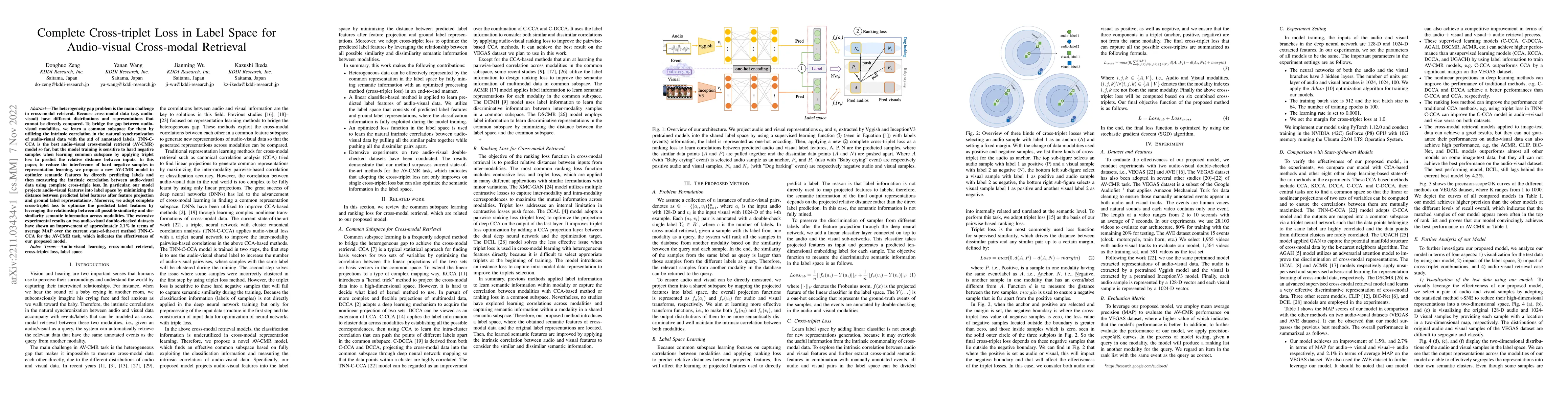 Thumbnail for Complete Cross-triplet Loss in Label Space for Audio-visual Cross-modal
  Retrieval
