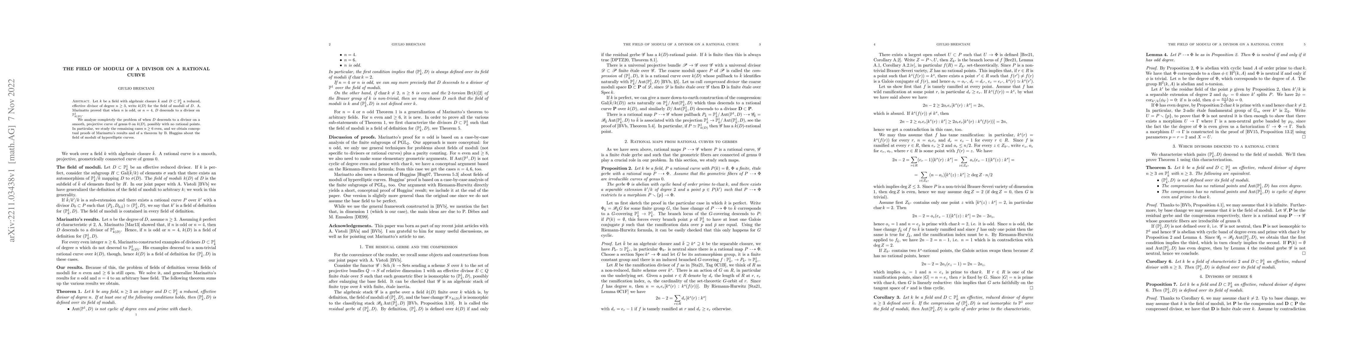 Thumbnail for The field of moduli of a divisor on a rational curve