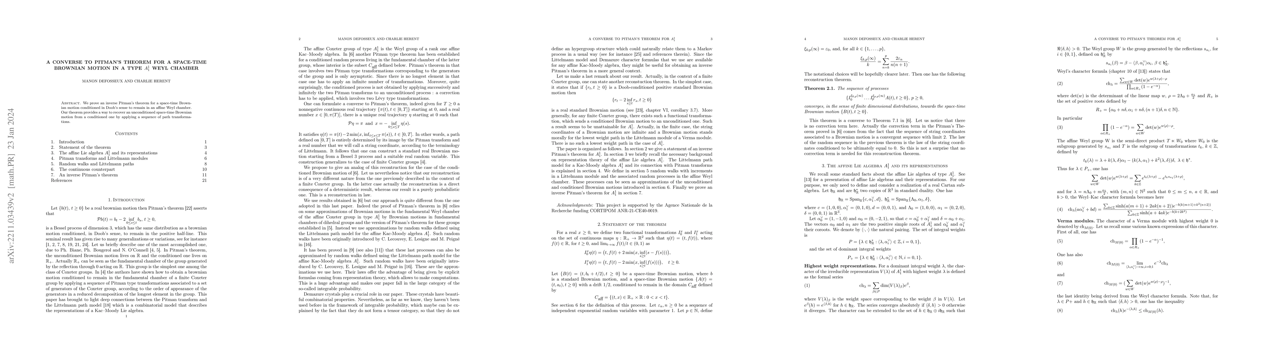 Thumbnail for A converse to Pitman's theorem for a space-time Brownian motion in a
  type A_1^1 Weyl chamber