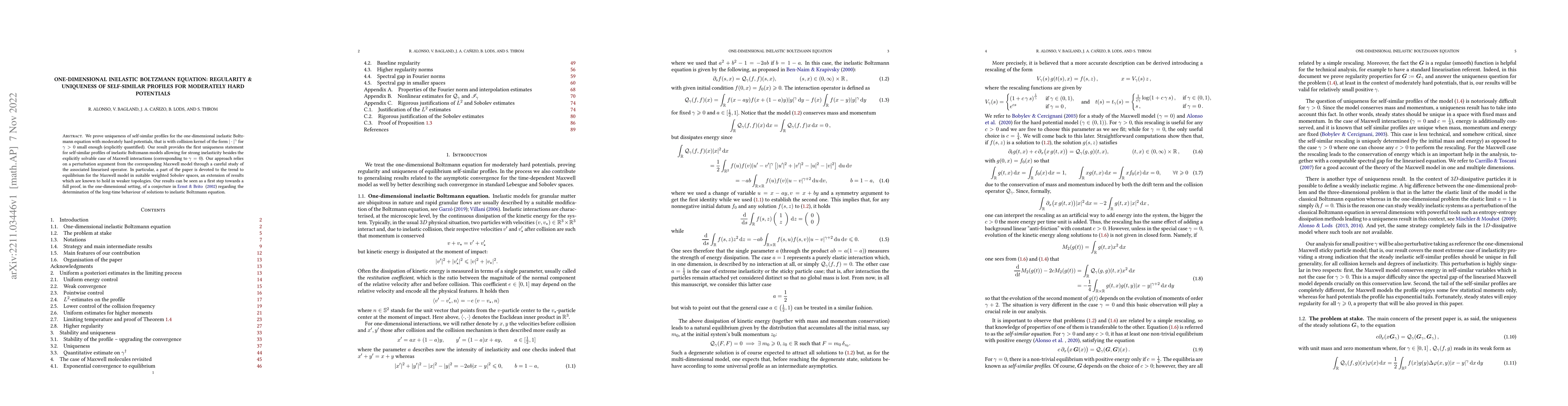 Thumbnail for One-dimensional inelastic Boltzmann equation: Regularity \& uniqueness
  of self-similar profiles for moderately hard potentials