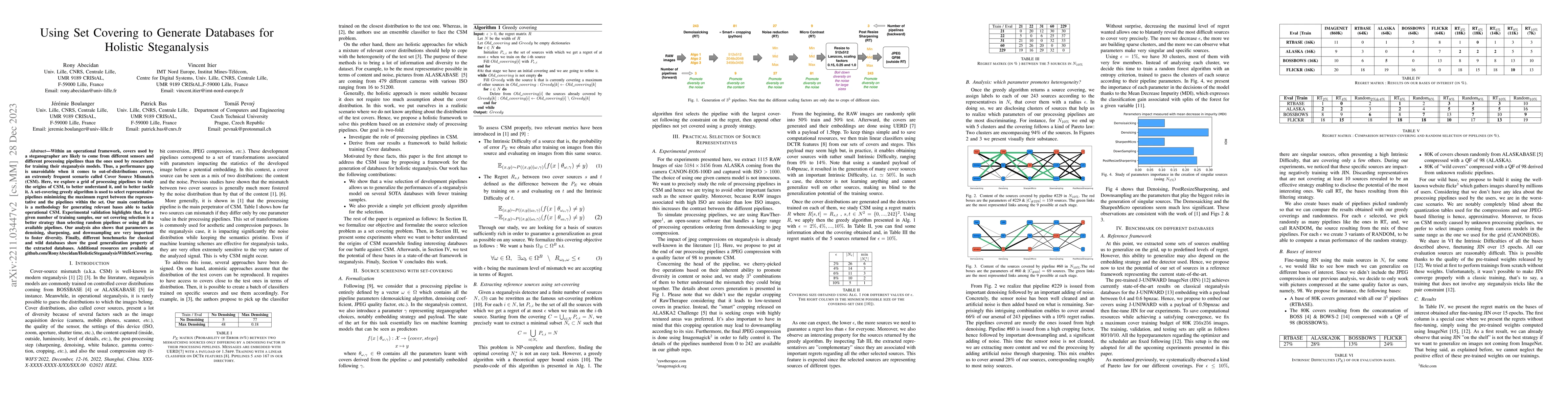 Thumbnail for Using Set Covering to Generate Databases for Holistic Steganalysis