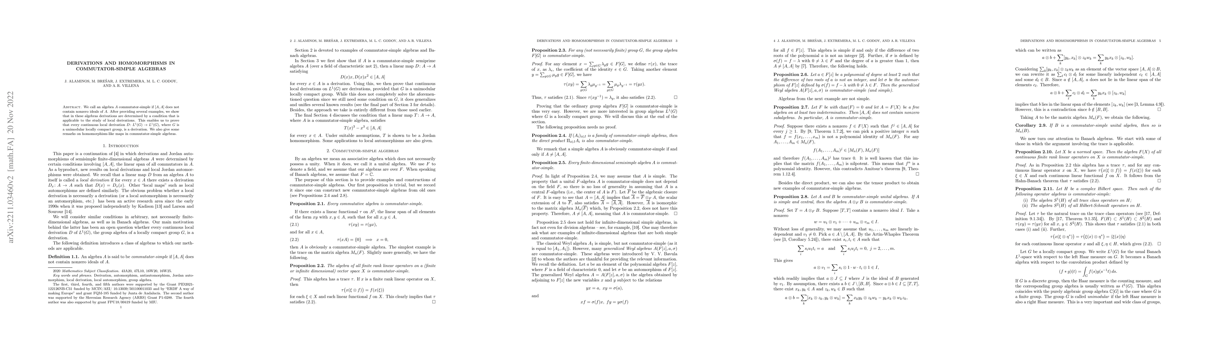 Thumbnail for Derivations and homomorphisms in commutator-simple algebras