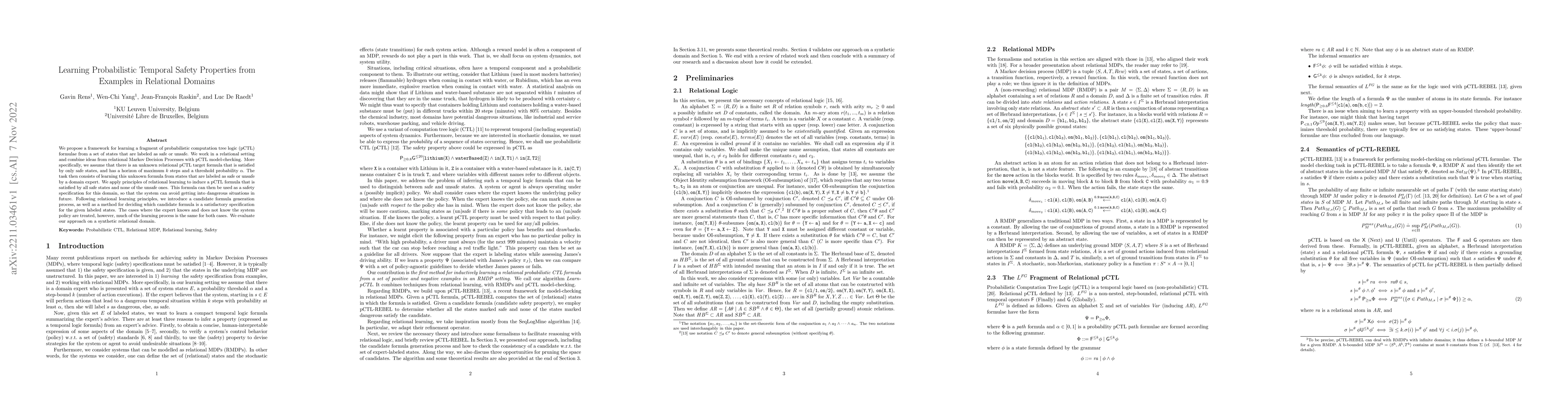 Thumbnail for Learning Probabilistic Temporal Safety Properties from Examples in
  Relational Domains