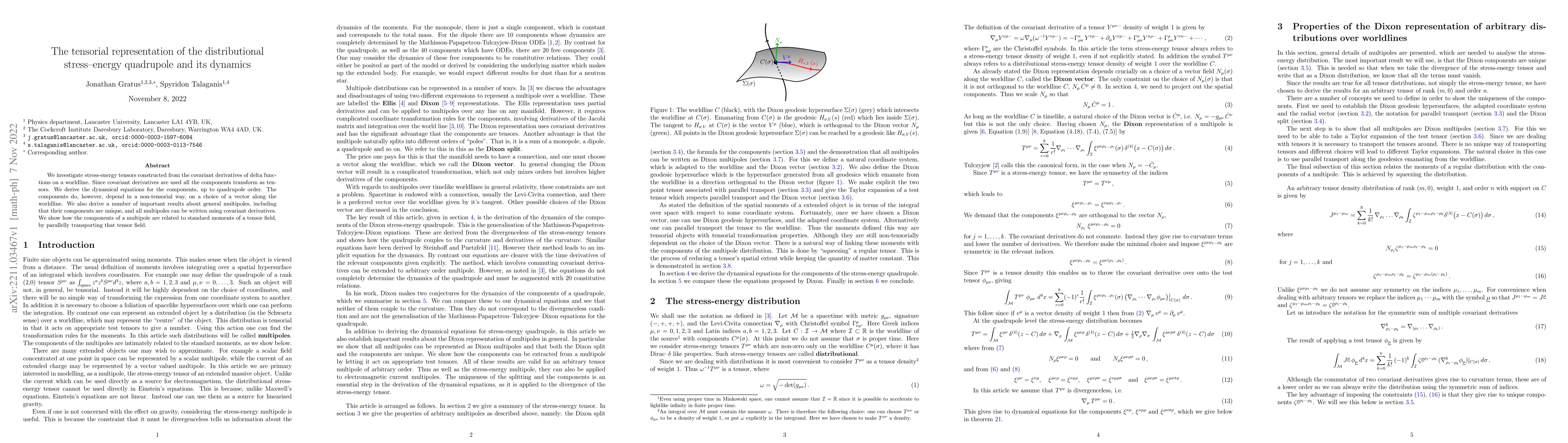 Thumbnail for The tensorial representation of the distributional stress-energy
  quadrupole and its dynamics