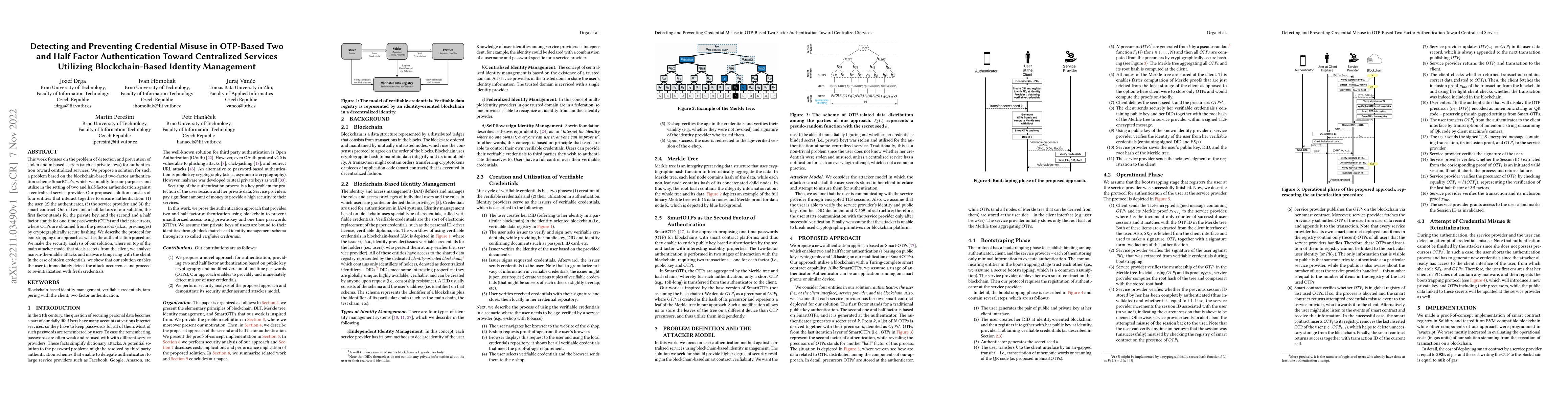 Thumbnail for Detecting and Preventing Credential Misuse in OTP-Based Two and Half
  Factor Authentication Toward Centralized Services Utilizing Blockchain-Based
  Identity Management