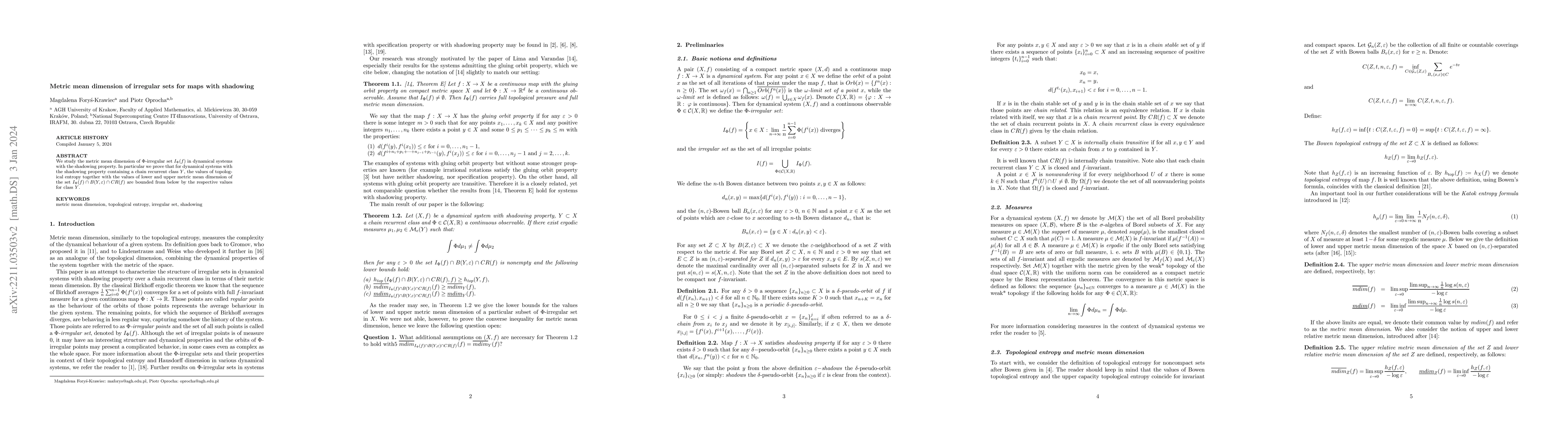 Thumbnail for Metric mean dimension of irregular sets for maps with shadowing