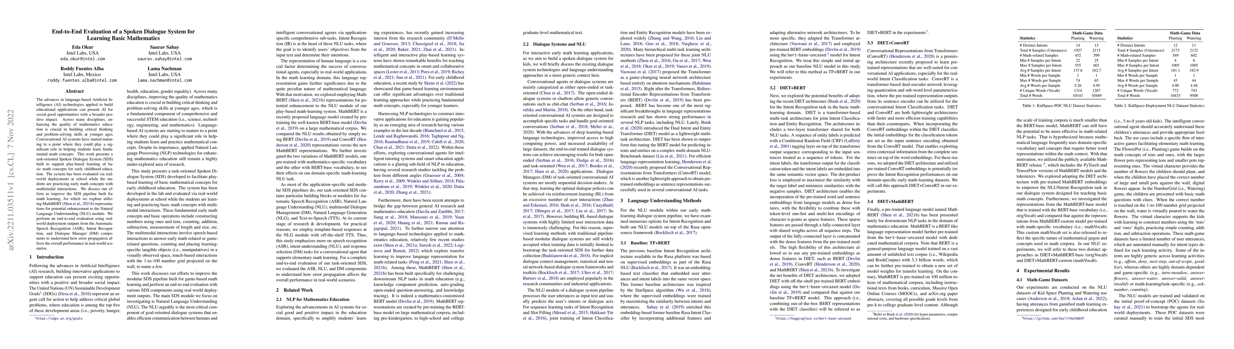 Thumbnail for End-to-End Evaluation of a Spoken Dialogue System for Learning Basic
  Mathematics