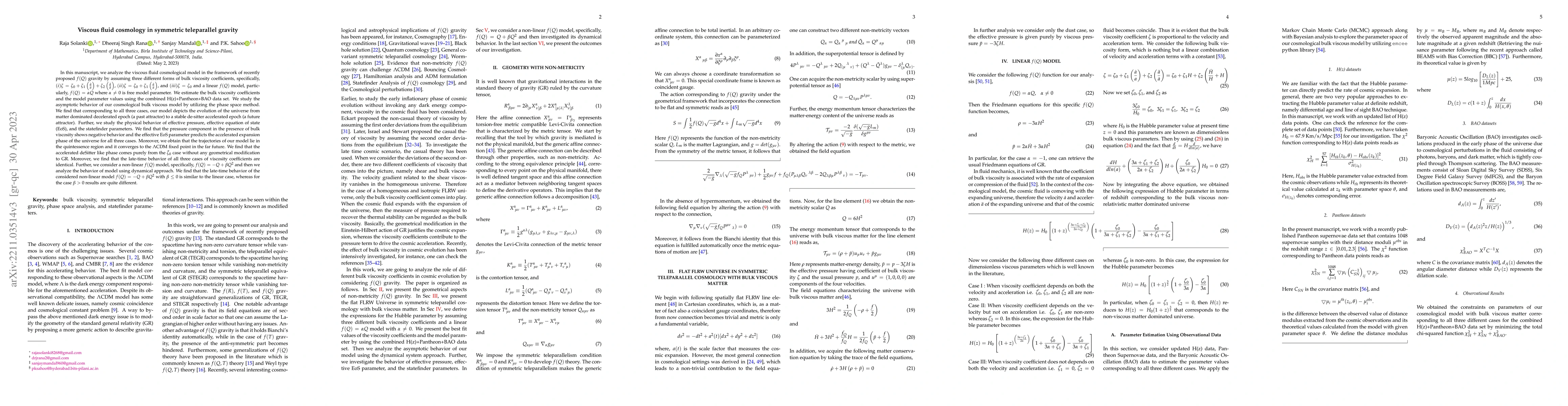 Thumbnail for Viscous fluid cosmology in symmetric teleparallel gravity