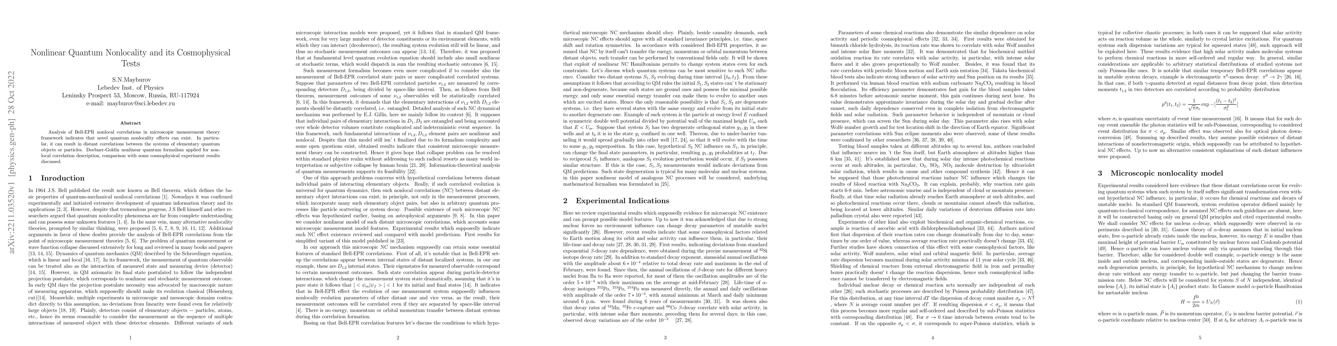 Thumbnail for Nonlinear Quantum Nonolocality and its Cosmophysical Tests