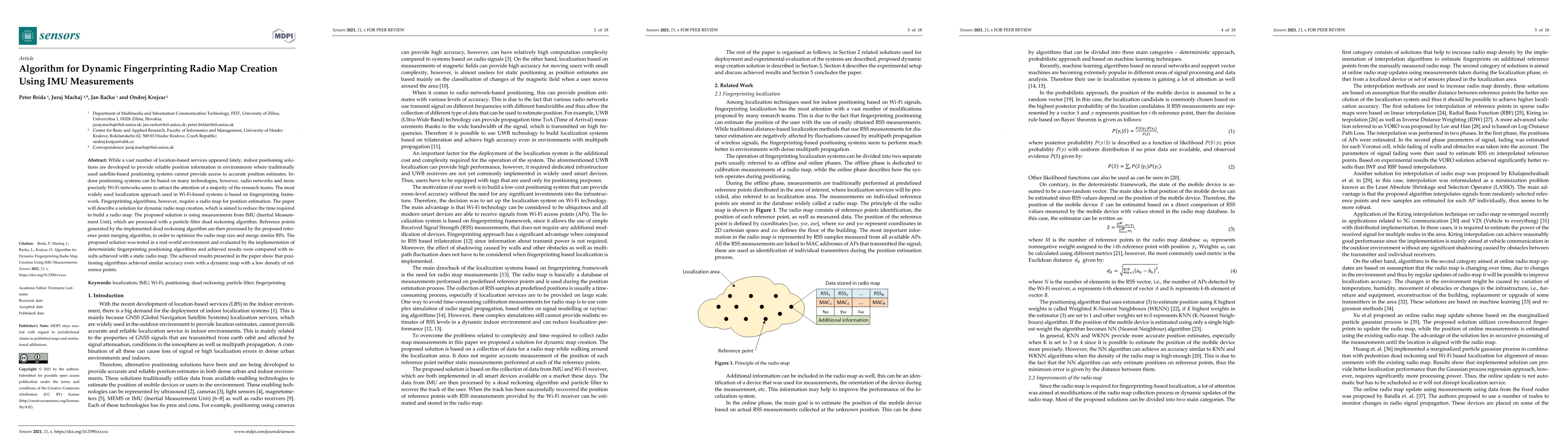 Thumbnail for Algorithm for Dynamic Fingerprinting Radio Map Creation Using IMU
  Measurements