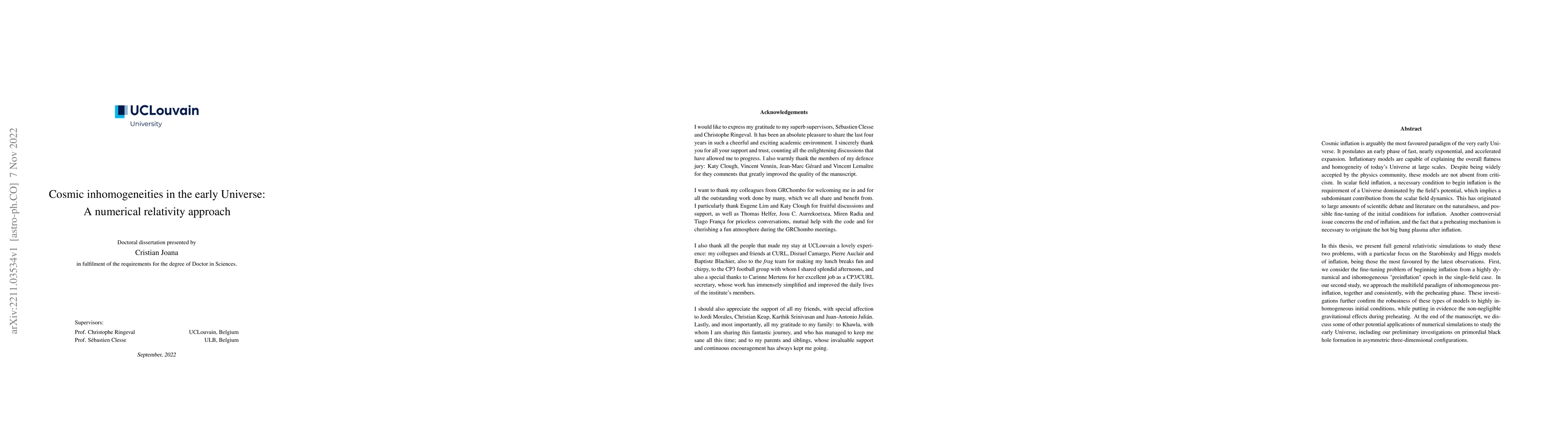 Thumbnail for Cosmic inhomogeneities in the early Universe: A numerical relativity
  approach