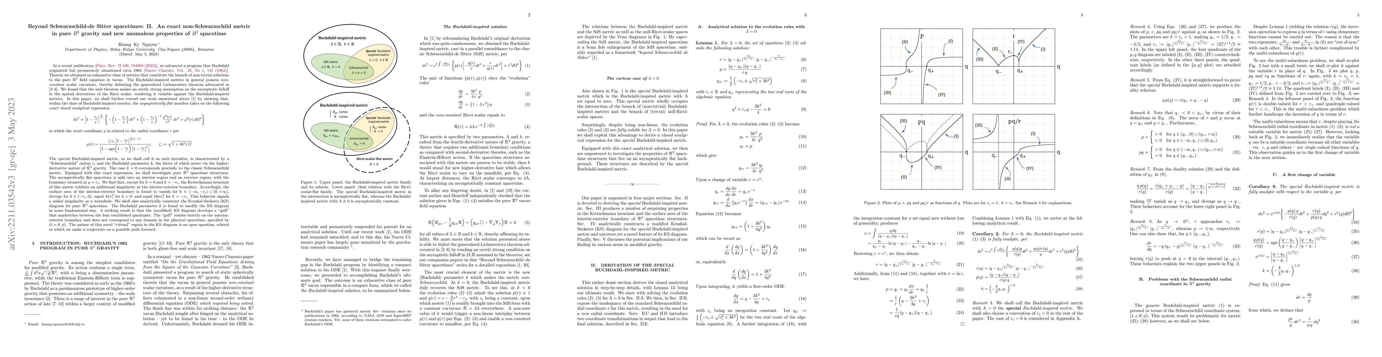 Thumbnail for Beyond Schwarzschild-de Sitter spacetimes: II. An exact
  non-Schwarzschild metric in pure $R^{2}$ gravity and new anomalous properties
  of $R^{2}$ spacetimes