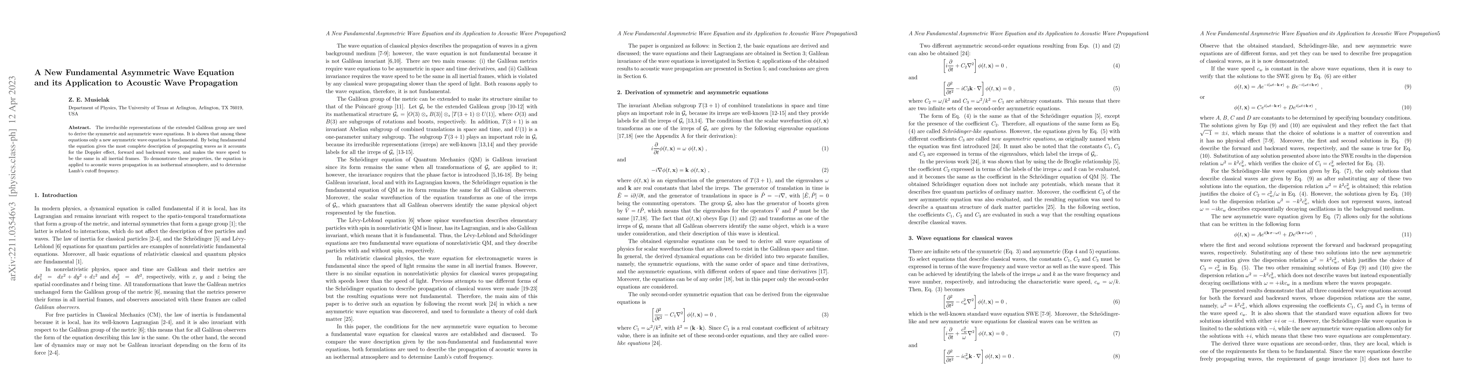 Thumbnail for A New Fundamental Asymmetric Wave Equation and its Application to
  Acoustic Wave Propagation