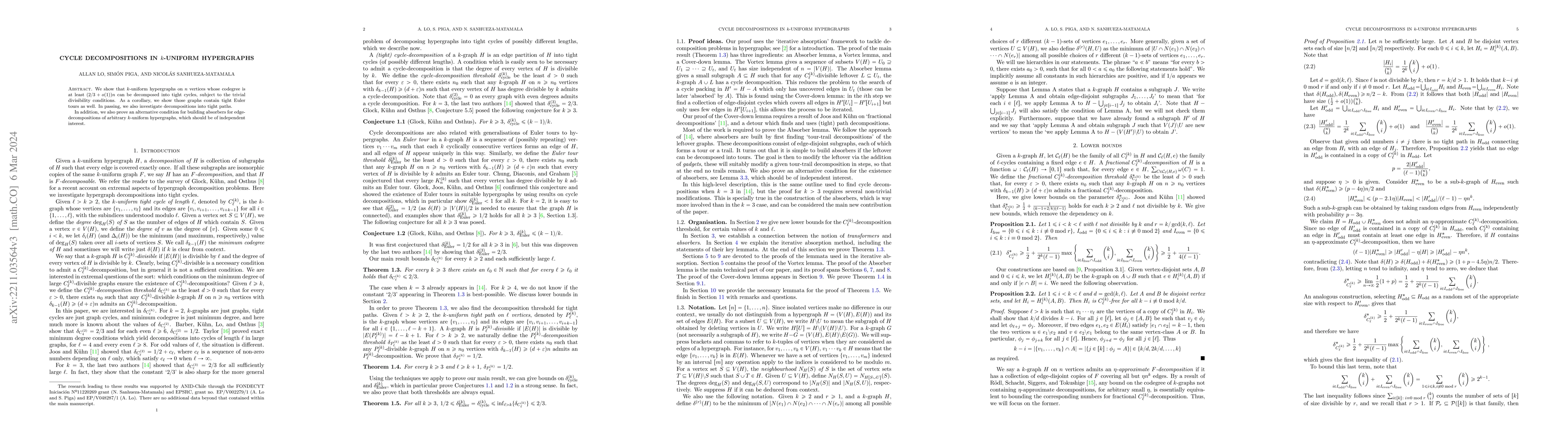 Thumbnail for Cycle decompositions in $k$-uniform hypergraphs