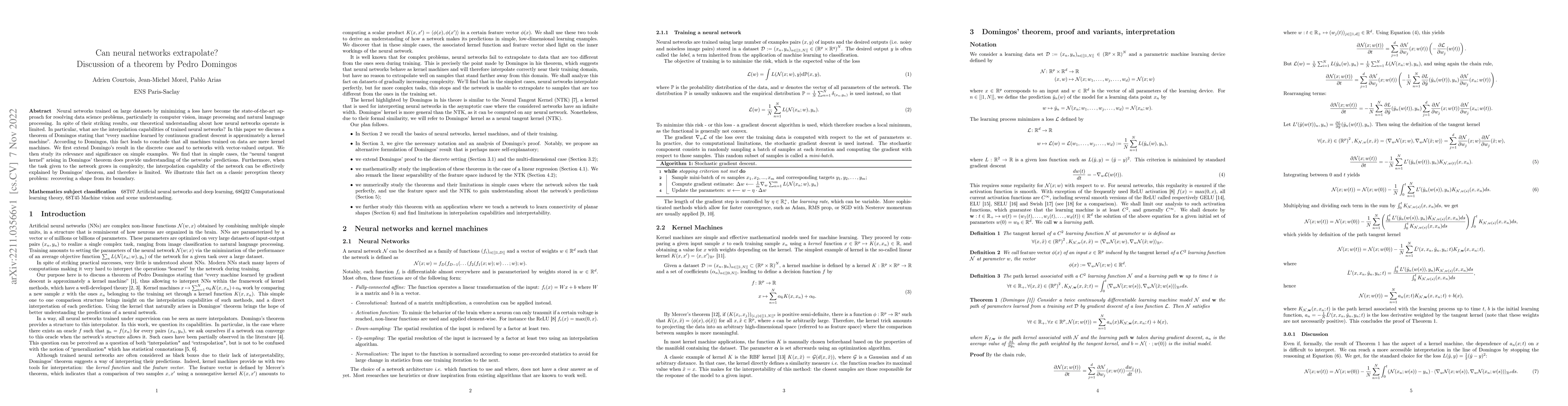 Thumbnail for Can neural networks extrapolate? Discussion of a theorem by Pedro
  Domingos