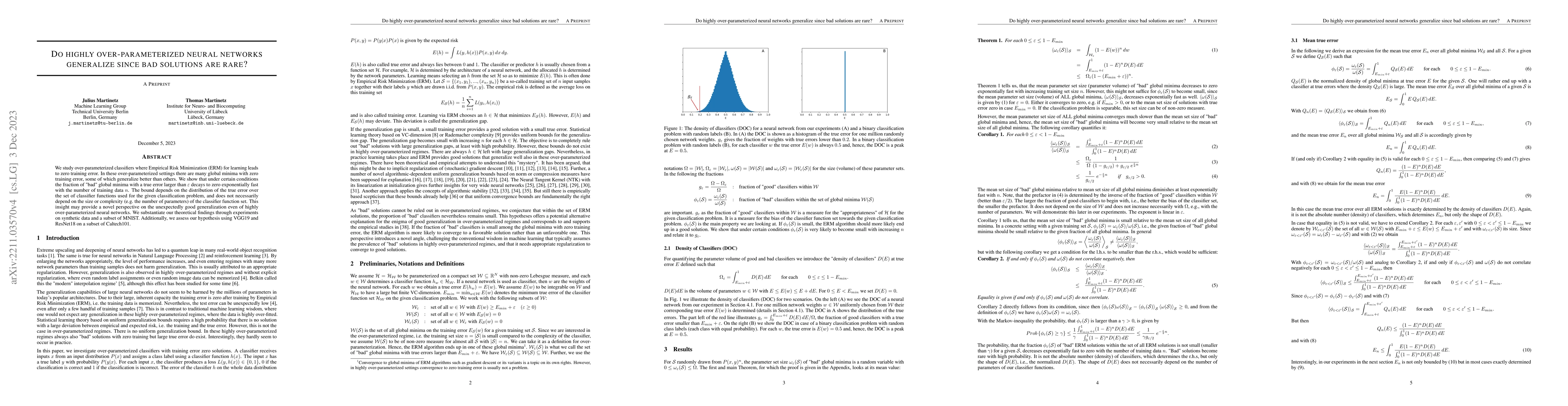 Thumbnail for Do highly over-parameterized neural networks generalize since bad
  solutions are rare?