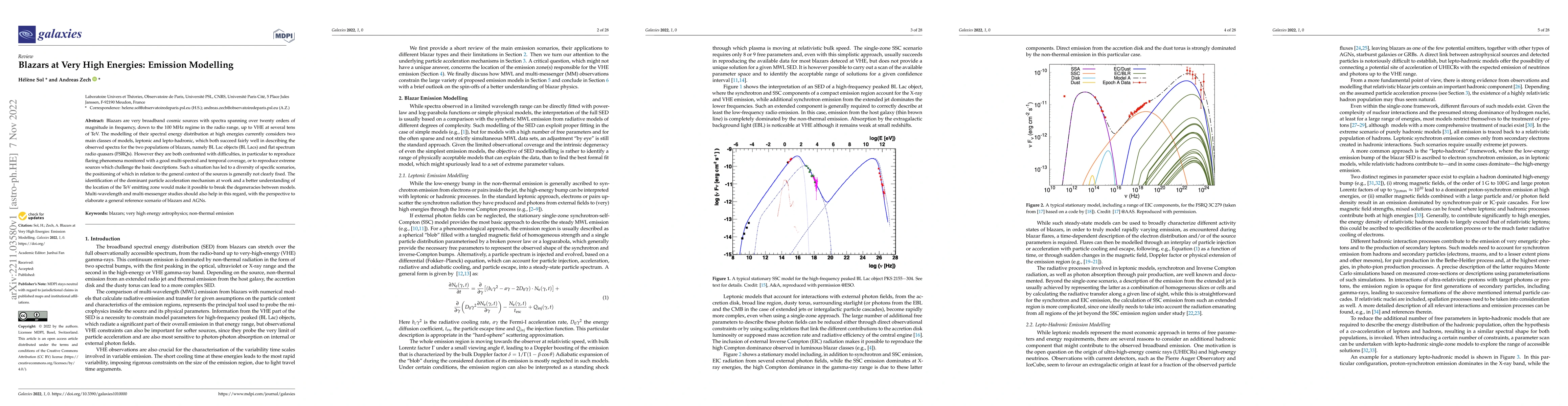 Thumbnail for Blazars at Very High Energies: Emission Modelling