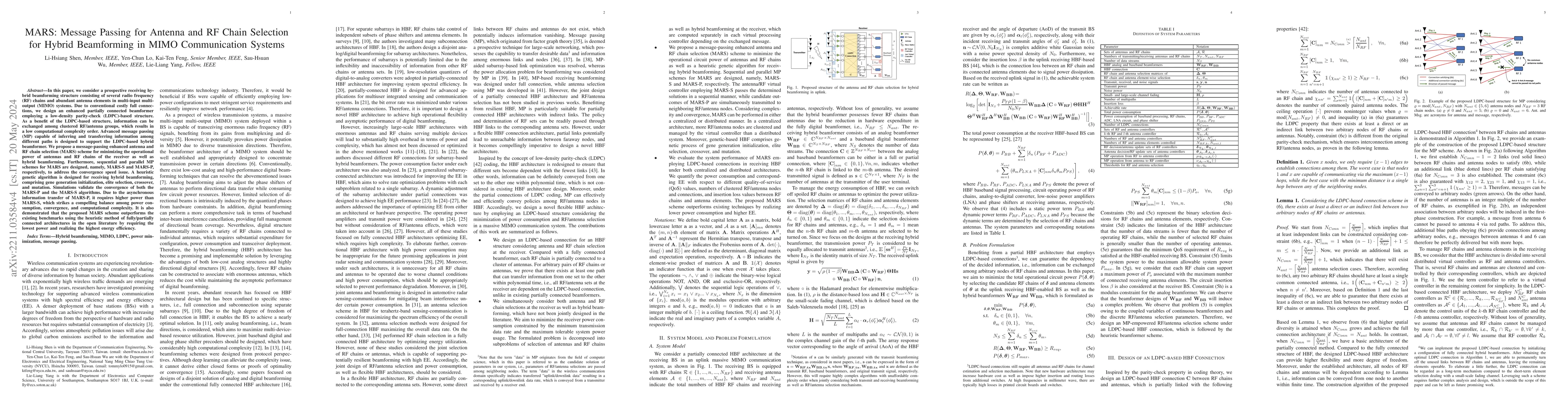Thumbnail for MARS: Message Passing for Antenna and RF Chain Selection for Hybrid
  Beamforming in MIMO Communication Systems