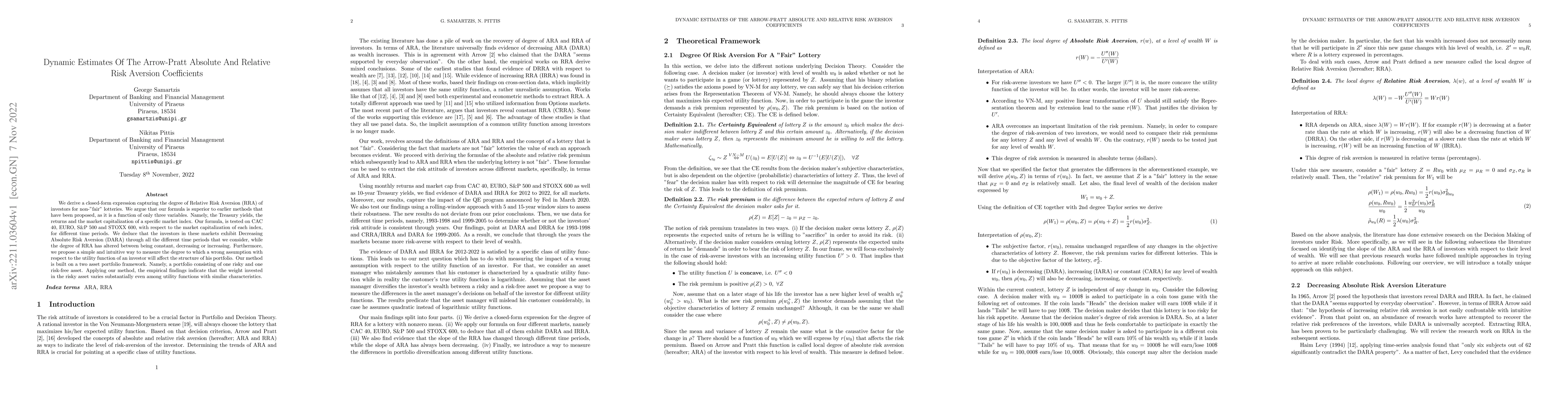 Thumbnail for Dynamic Estimates Of The Arrow-Pratt Absolute And Relative Risk Aversion
  Coefficients